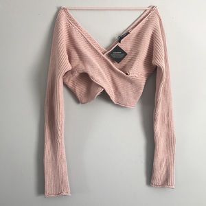 NEW Nasty Gal crop pearl pink crisscross sweater